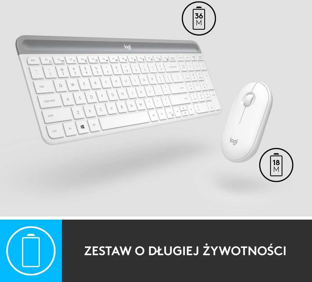 Belaidė klaviatūra ir pelė MK470 Slim Wireless Combo, US išdėstymas, Baltos spalvos
