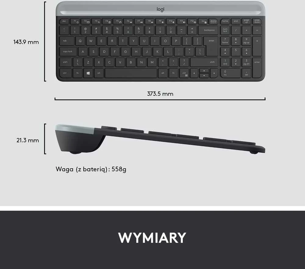 Logitech MK470 Slim Wireless Combo, belaidė klaviatūra ir pelė, US išdėstymas, Grafito spalvos