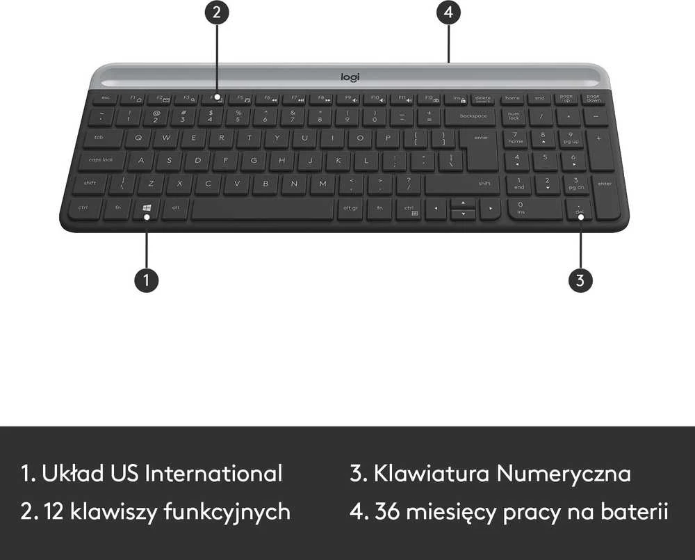 Logitech MK470 Slim Wireless Combo, belaidė klaviatūra ir pelė, US išdėstymas, Grafito spalvos