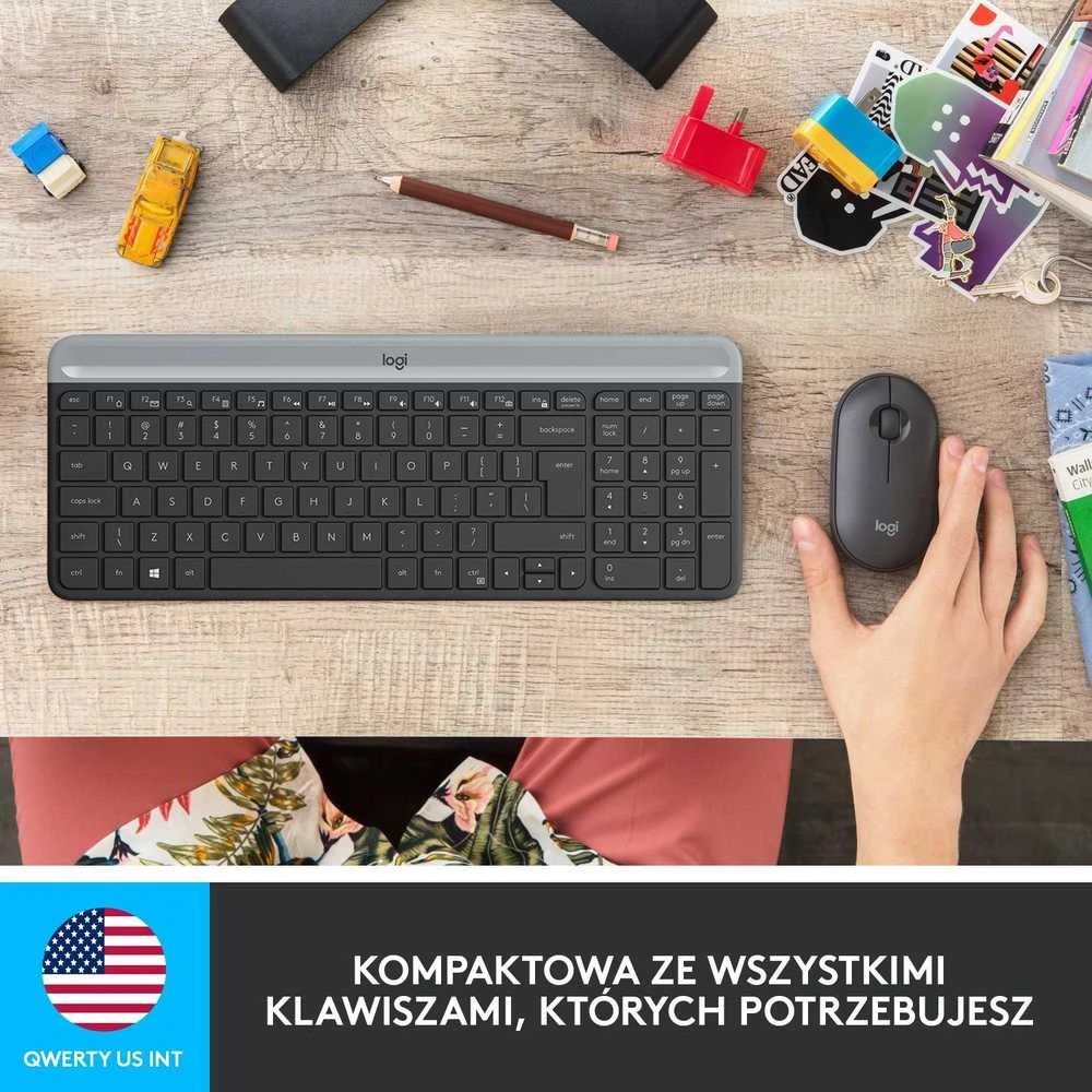 Logitech MK470 Slim Wireless Combo, belaidė klaviatūra ir pelė, US išdėstymas, Grafito spalvos