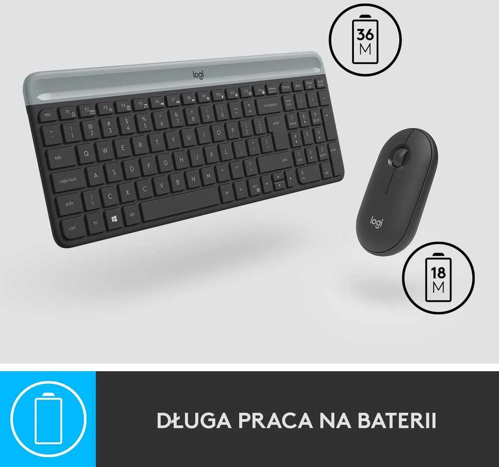 Logitech MK470 Slim Wireless Combo, belaidė klaviatūra ir pelė, US išdėstymas, Grafito spalvos