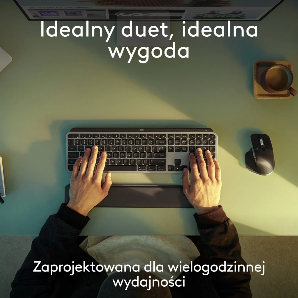 Belaidė klaviatūra „Klaviatūra Logitech MX Keys S Combo“, skirta „Mac“, 100 % (pilno dydžio), grafito spalvos su foniniu apšvietimu
