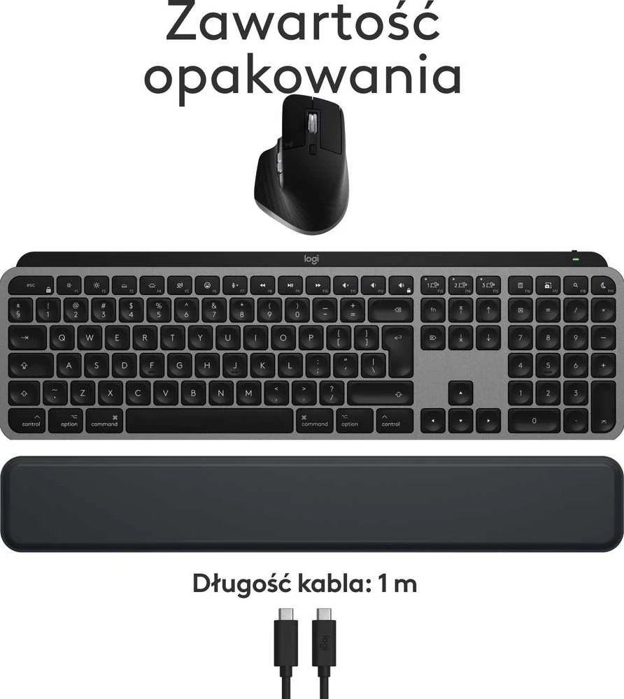 Belaidė klaviatūra „Klaviatūra Logitech MX Keys S Combo“, skirta „Mac“, 100 % (pilno dydžio), grafito spalvos su foniniu apšvietimu