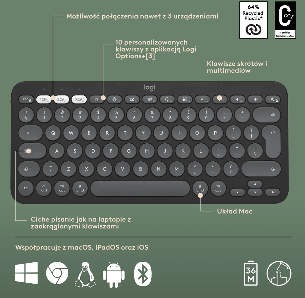 Klaviatūra ir pelė Logitech Pebble 2 Combo for Mac, grafito spalvos