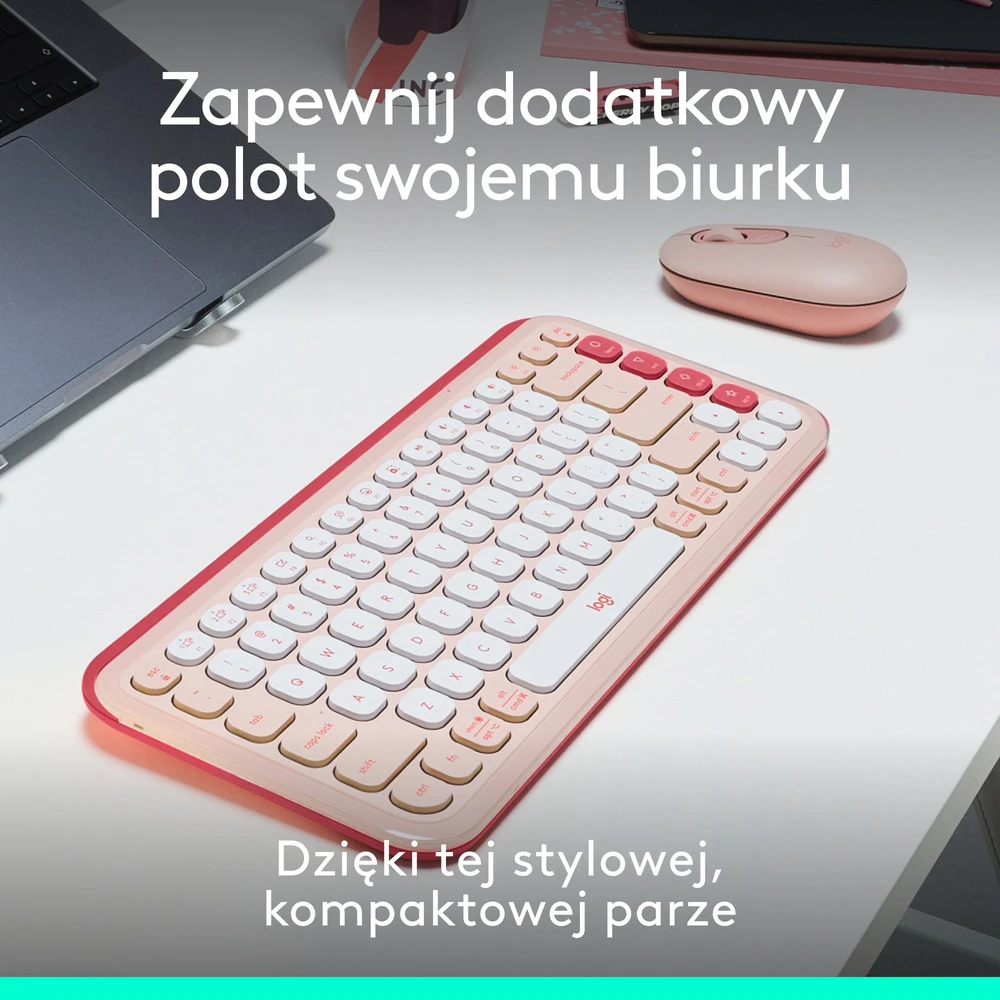 Rinkinys Klaviatūra su pele Logitech POP ICON Combo belaidė rožinė