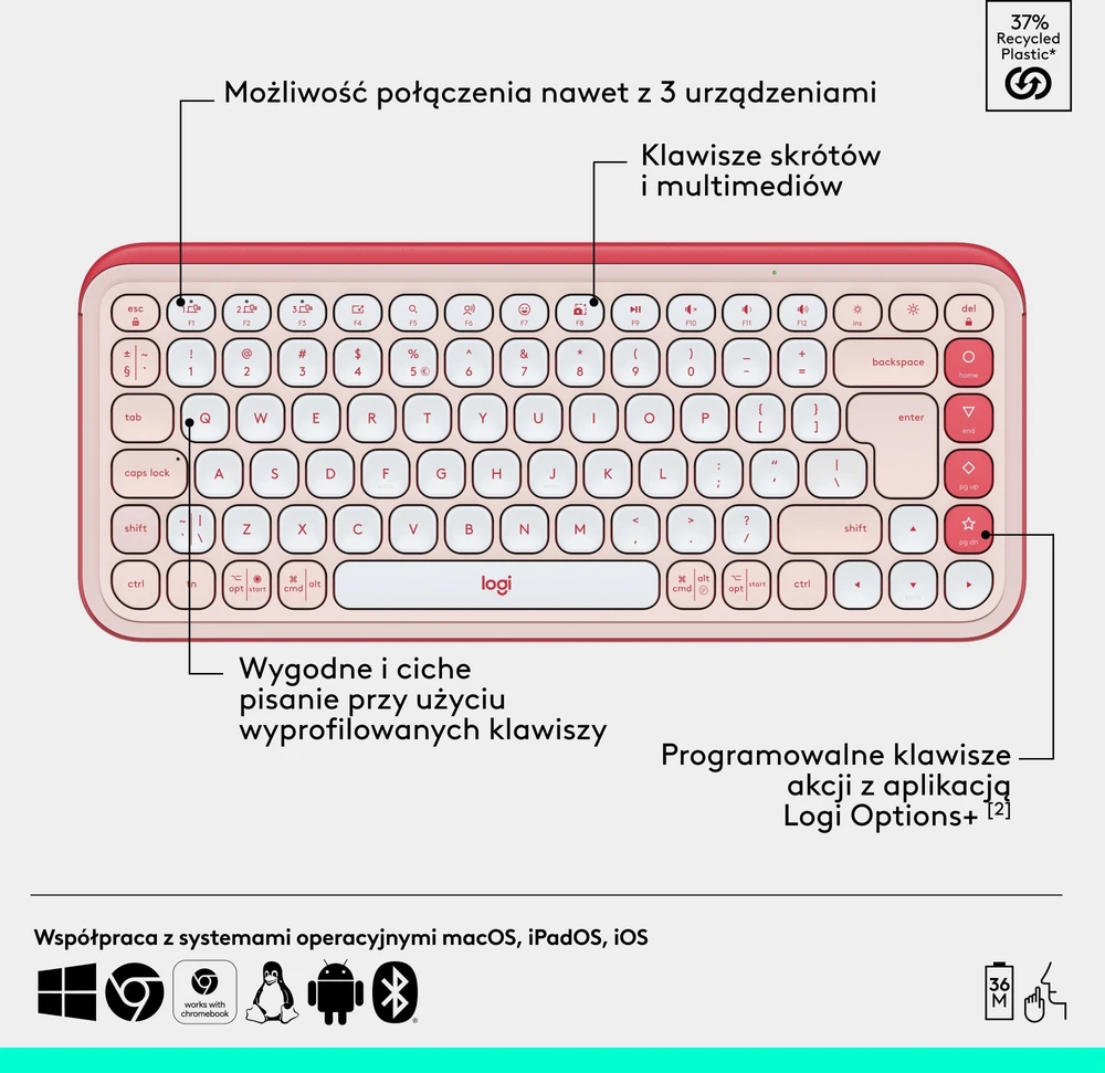 Rinkinys Klaviatūra su pele Logitech POP ICON Combo belaidė rožinė