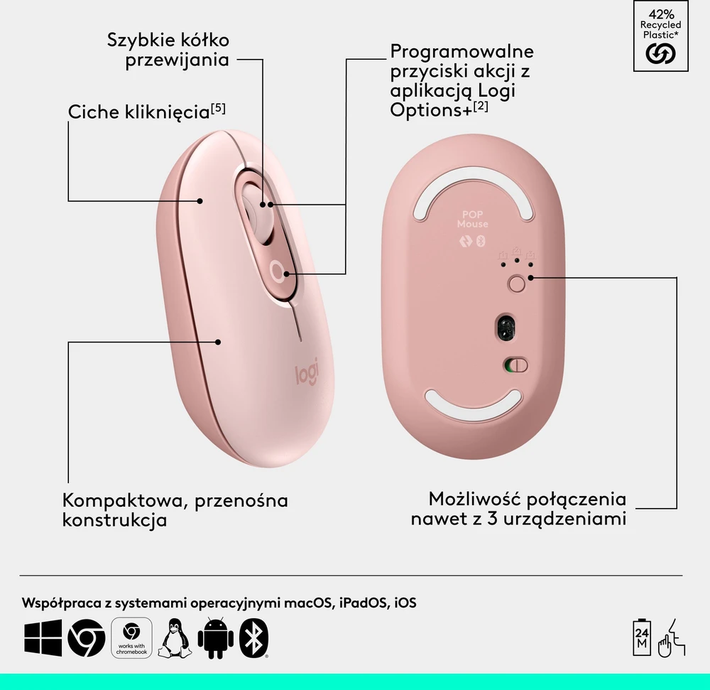 Rinkinys Klaviatūra su pele Logitech POP ICON Combo belaidė rožinė