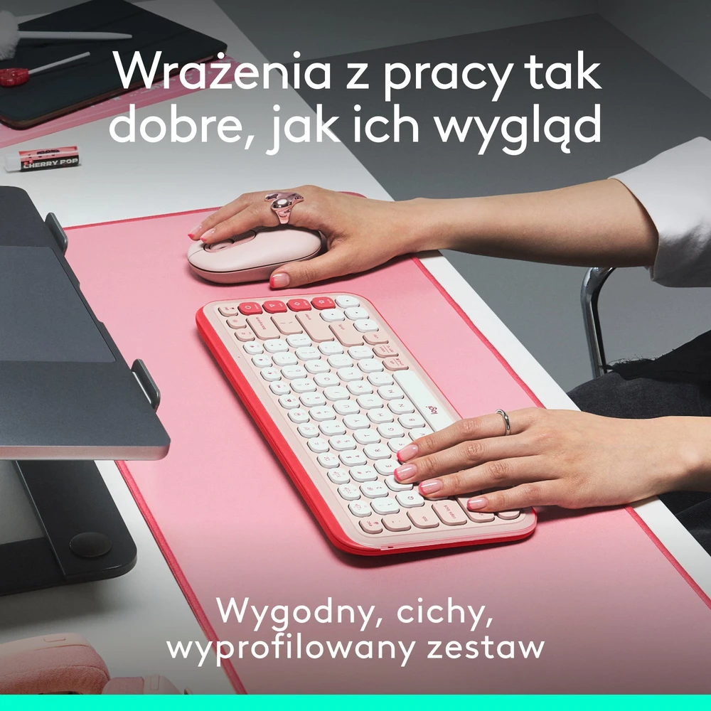 Rinkinys Klaviatūra su pele Logitech POP ICON Combo belaidė rožinė