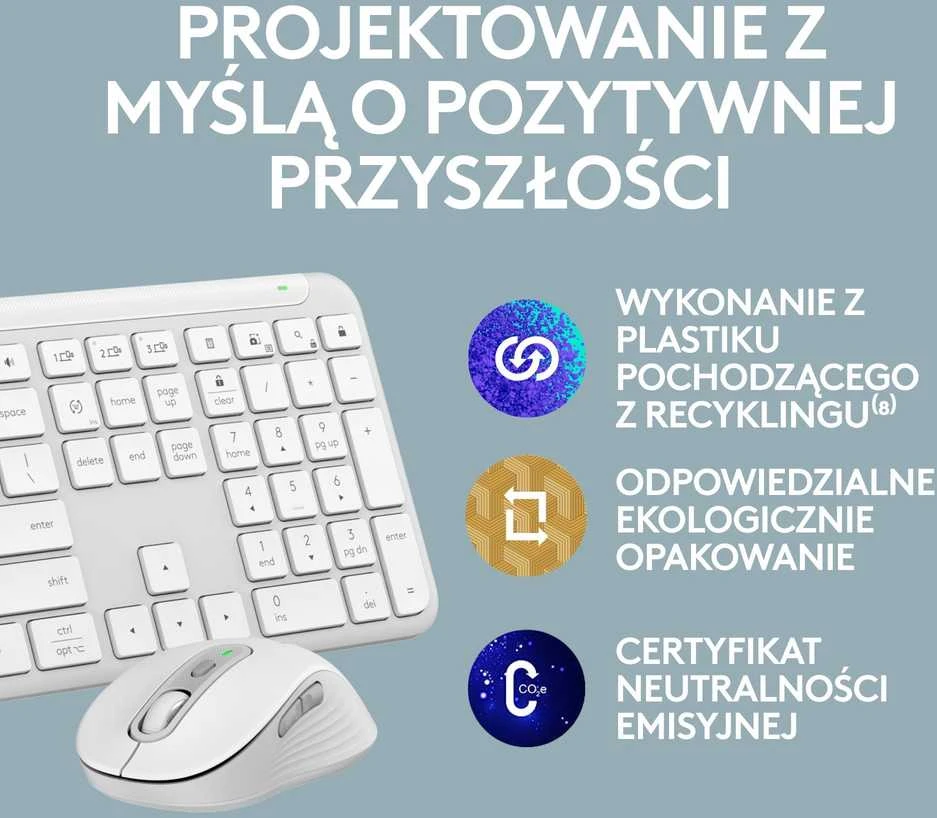 Klaviatūra ir pelė Logitech Signature Slim MK950, Balta