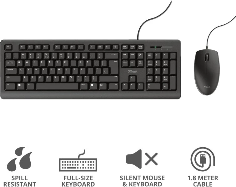 Klaviatūra Trust PRIMOKEYBOARD ir pelė SET - QWERTZ su laidu