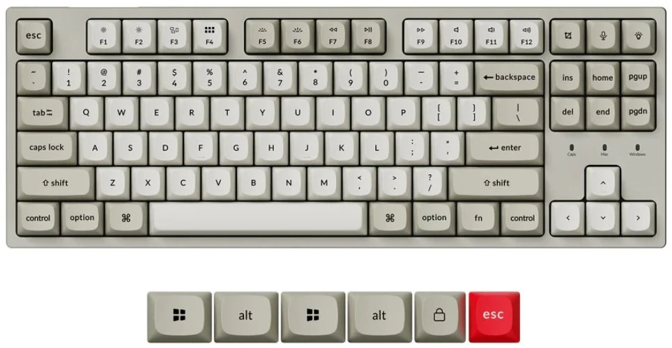 Klaviatūra žaidimams Keychron C1PX Keychron Super Brown su laidu mechaninė su pašvietimu balta ir-pilka