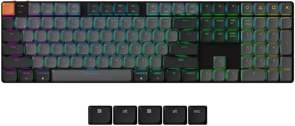 Klaviatūra žaidimams Keychron K5X Keychron Low-Profile 2.0 Banana belaidė mechaninė su pašvietimu juoda-pilka
