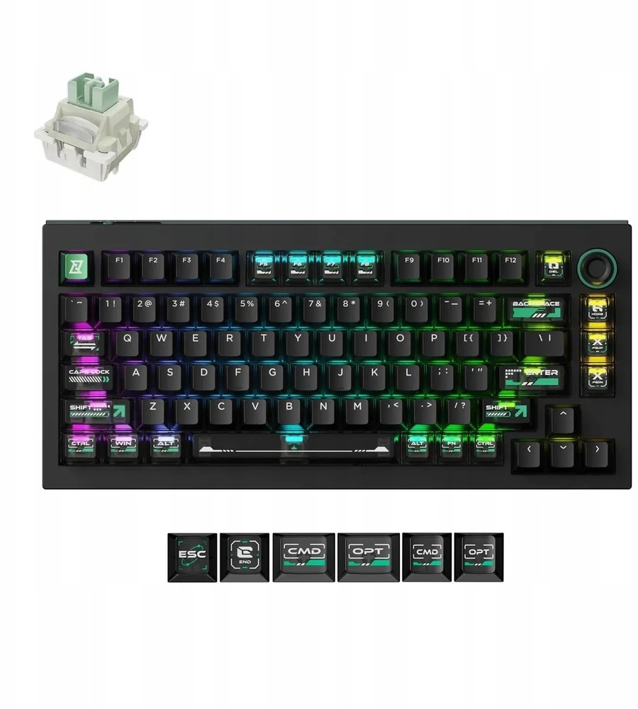 Klaviatūra žaidimams Keychron L5W-W1 Lemokey Ultra-fast Lime Magnetic Switch su laidu magnetyczno-mechaninė su pašvietimu juoda
