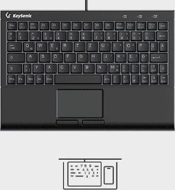Klaviatūra „KeySonic Super-Mini-TAS“ jutiklinė planšetė, B formos lemputė, juoda, KSK-3211ELU(DE)