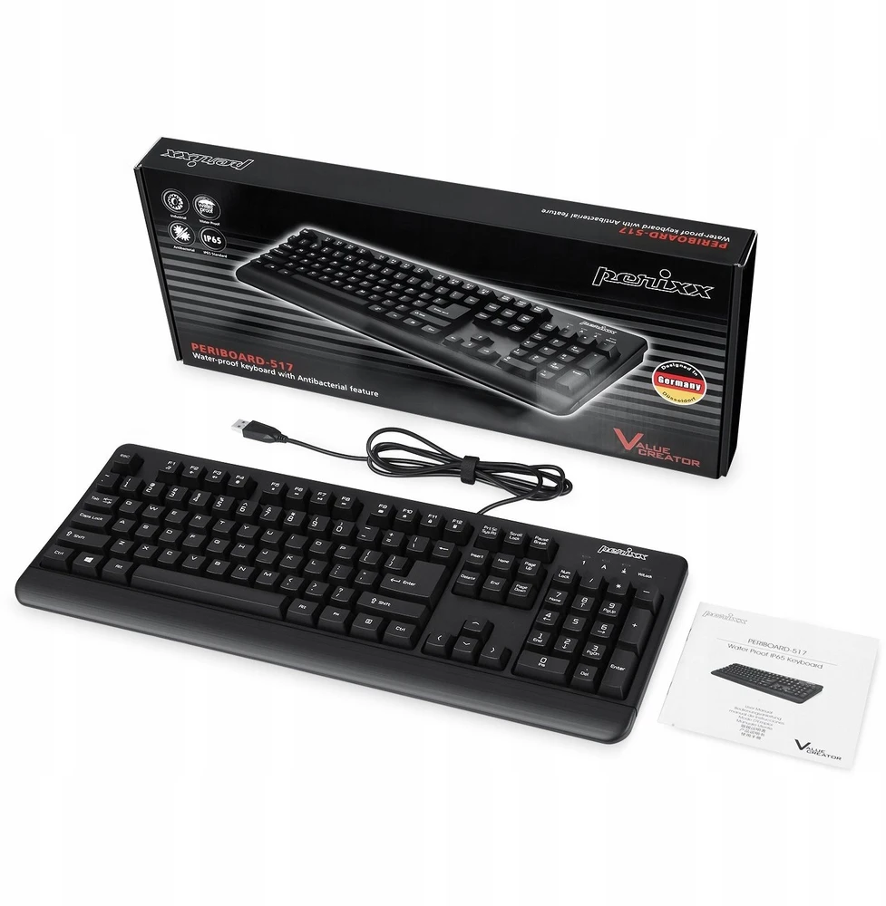 Klaviatūra „Klaviatūra Perixx Perixx PERIBOARD-517 DE“, vandeniui ir dulkėms atspari USB klaviatūra, IP65, juoda