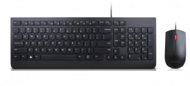 Klaviatūra LENOVO Essential laidinės USB klaviatūros + pelės rinkinys – USB, juoda