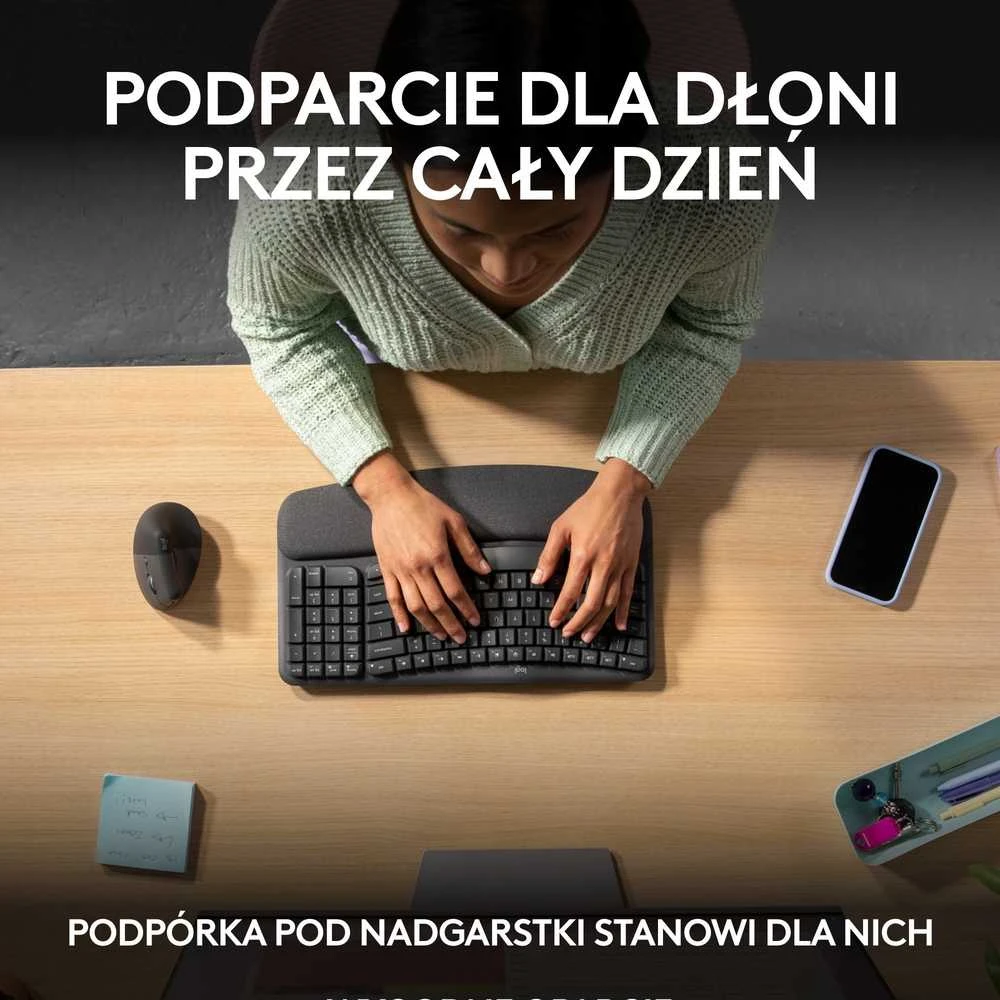 Logitech Wave Keys Belaidė klaviatūra, RF belaidė + Bluetooth, US Int + UKR, Graphite