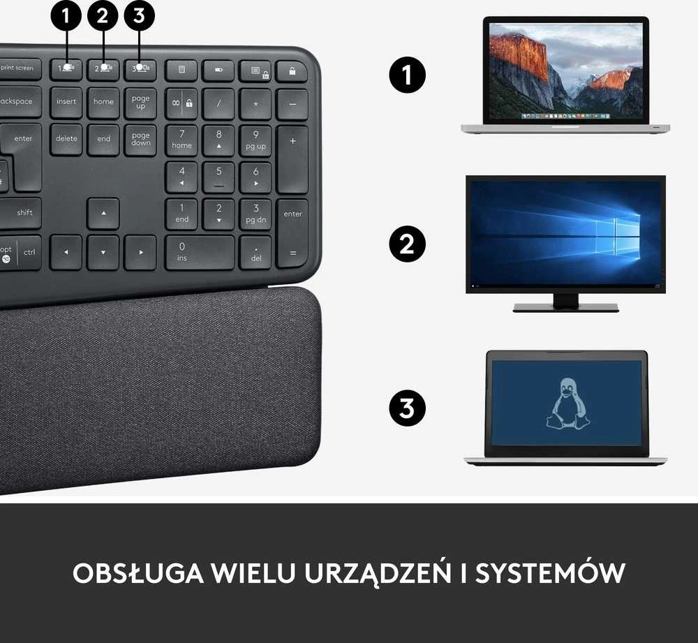 Logitech ERGO K860 belaidė klaviatūra, grafito spalvos, JAV tarptautinis išdėstymas (Qwerty)