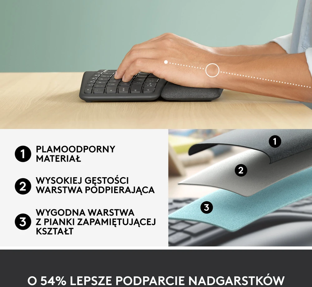 Logitech ERGO K860 belaidė klaviatūra, grafito spalvos, JAV tarptautinis išdėstymas (Qwerty)