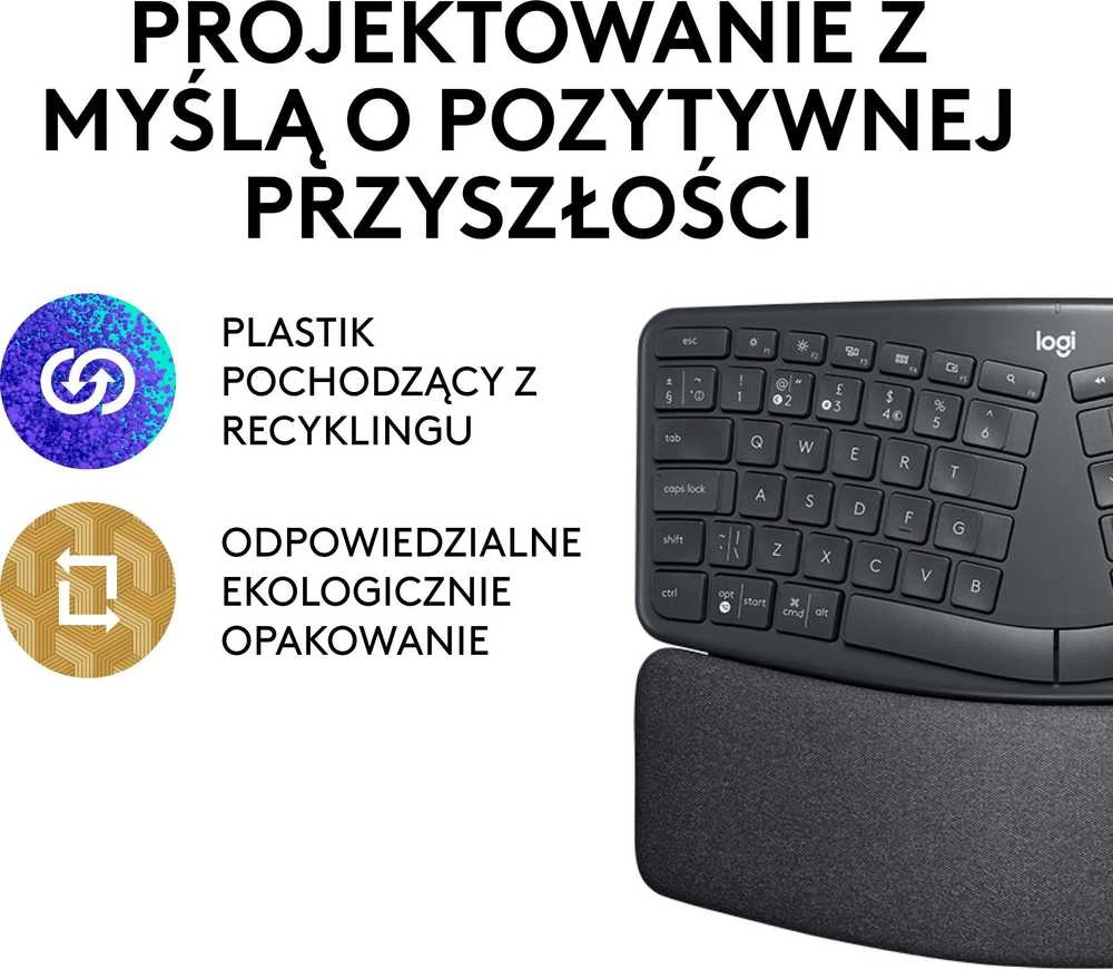 Logitech ERGO K860 belaidė klaviatūra, grafito spalvos, JAV tarptautinis išdėstymas (Qwerty)