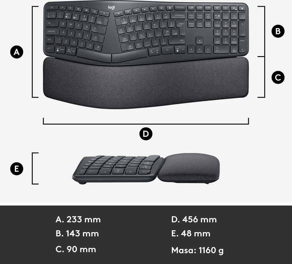 Logitech ERGO K860 belaidė klaviatūra, grafito spalvos, JAV tarptautinis išdėstymas (Qwerty)