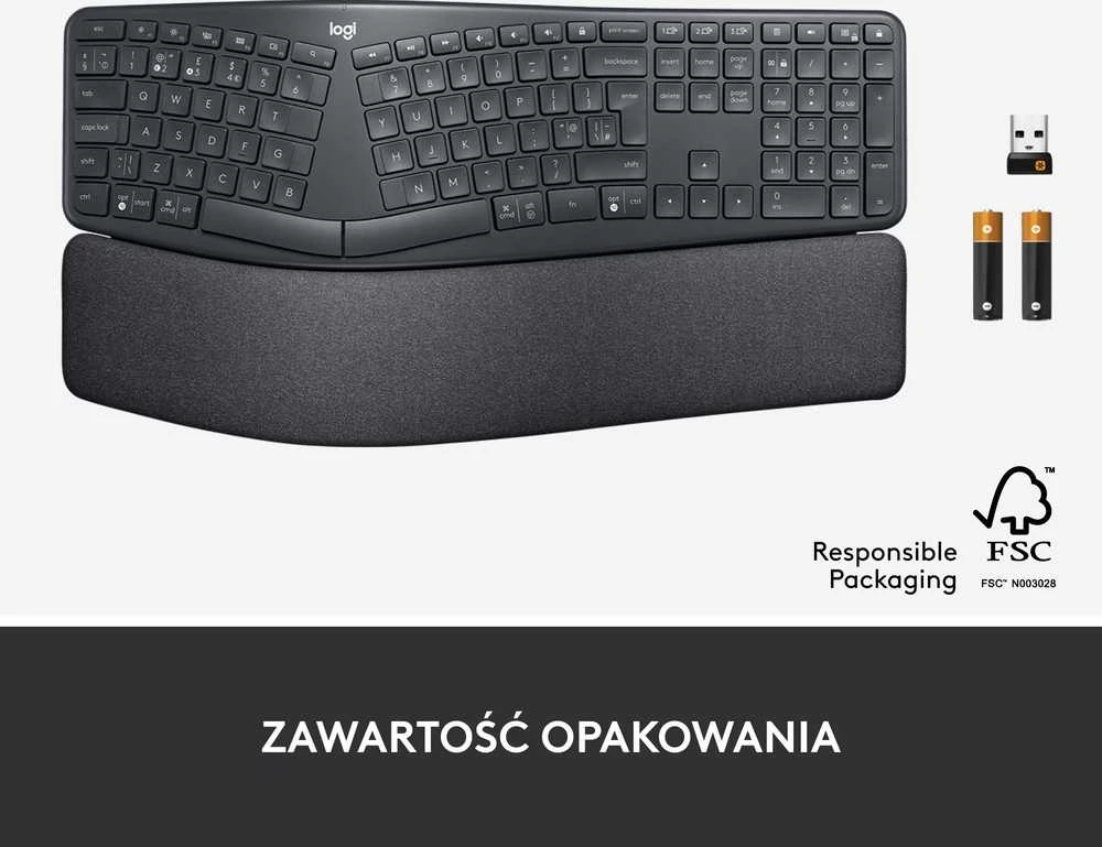 Logitech ERGO K860 belaidė klaviatūra, grafito spalvos, JAV tarptautinis išdėstymas (Qwerty)