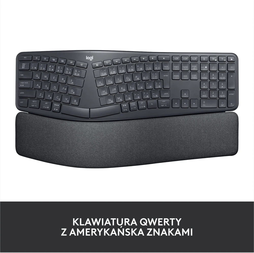 Logitech ERGO K860 belaidė klaviatūra, grafito spalvos, JAV tarptautinis išdėstymas (Qwerty)