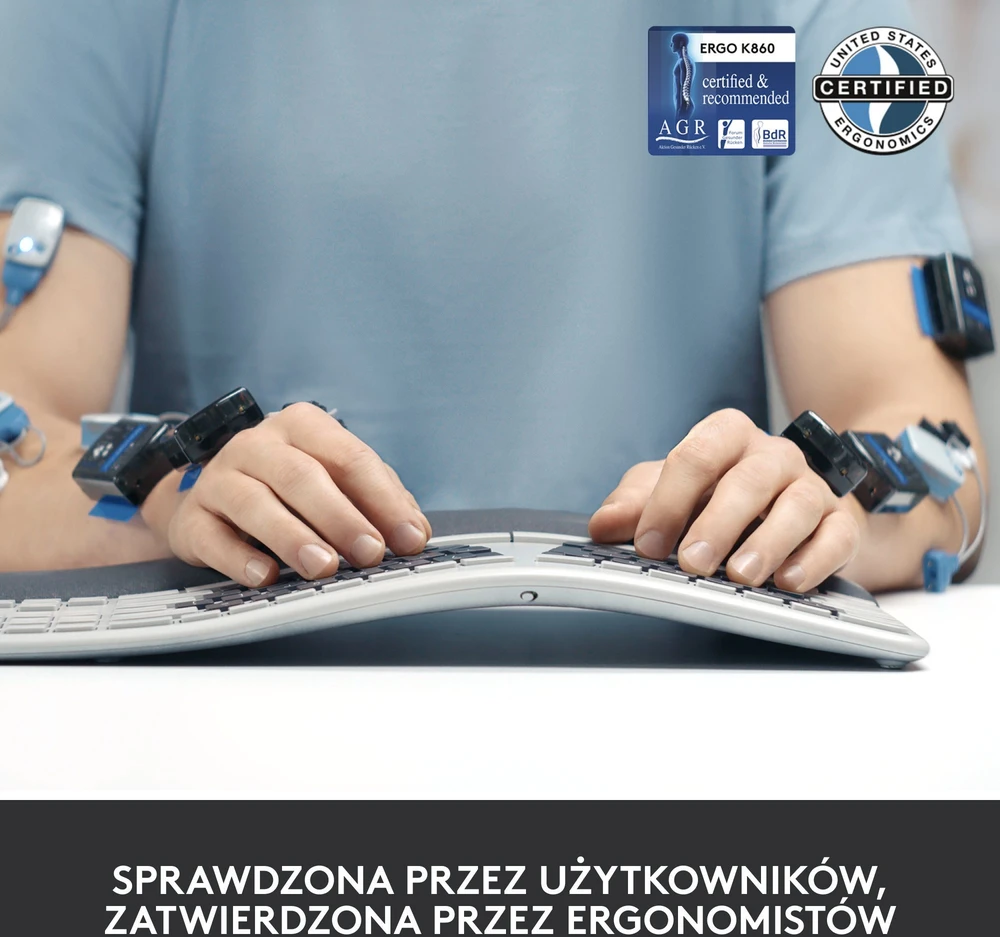 Logitech ERGO K860 SPLIT belaidė klaviatūra verslui, grafito spalvos, JAV tarptautinis išdėstymas (Qwerty)