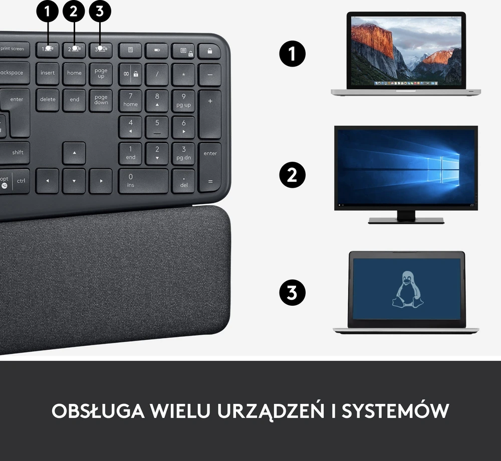 Logitech ERGO K860 SPLIT belaidė klaviatūra verslui, grafito spalvos, JAV tarptautinis išdėstymas (Qwerty)