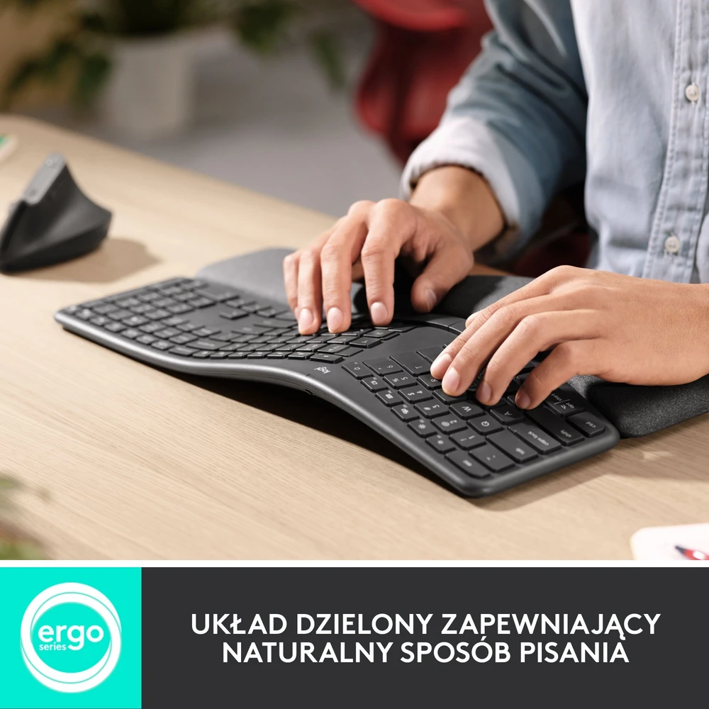 Logitech ERGO K860 SPLIT belaidė klaviatūra verslui, grafito spalvos, JAV tarptautinis išdėstymas (Qwerty)