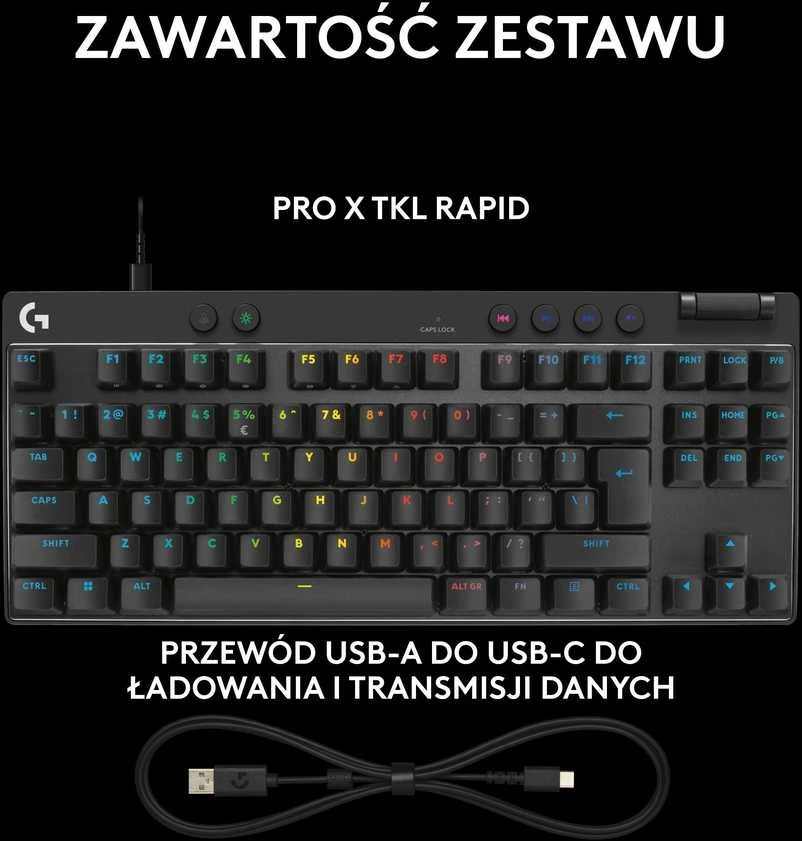 Klaviatūra žaidimams Logitech G Pro X TKL Rapid Juodas su laidu magnetyczno-analogowe su pašvietimu juoda