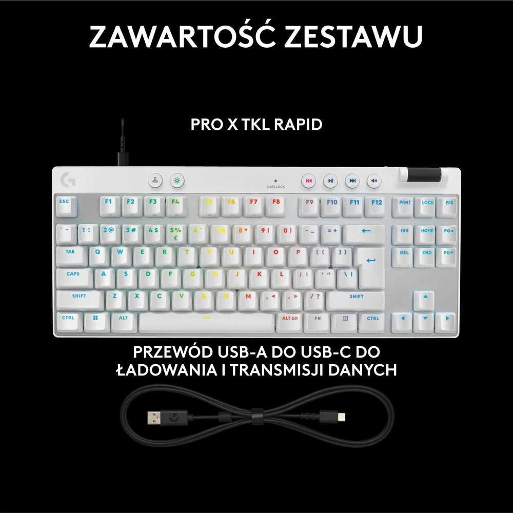 „Logitech G PRO X TKL Rapid“ žaidimų klaviatūra USB QWERTY US International Balta