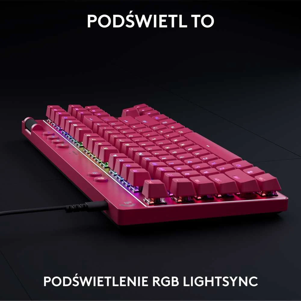 Klaviatūra žaidimams Logitech G Pro X TKL Rapid Magenta su laidu magnetyczno-analogowe su pašvietimu rožinė