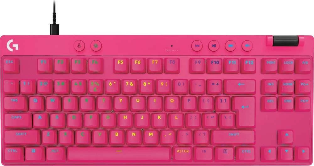 Klaviatūra žaidimams Logitech G Pro X TKL Rapid Magenta su laidu magnetyczno-analogowe su pašvietimu rožinė