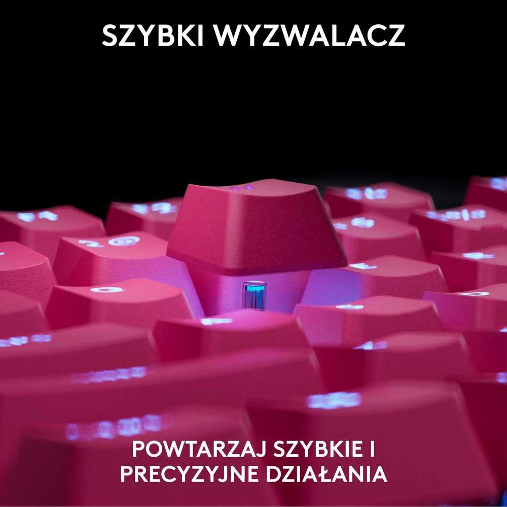 Klaviatūra žaidimams Logitech G Pro X TKL Rapid Magenta su laidu magnetyczno-analogowe su pašvietimu rožinė
