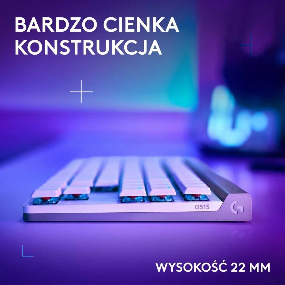 Belaidė žaidimų klaviatūra Logitech G515 LIGHTSPEED TKL Wireless Gaming, Baltos spalvos, Išdėstymas: US tarptautinis (Qwerty)