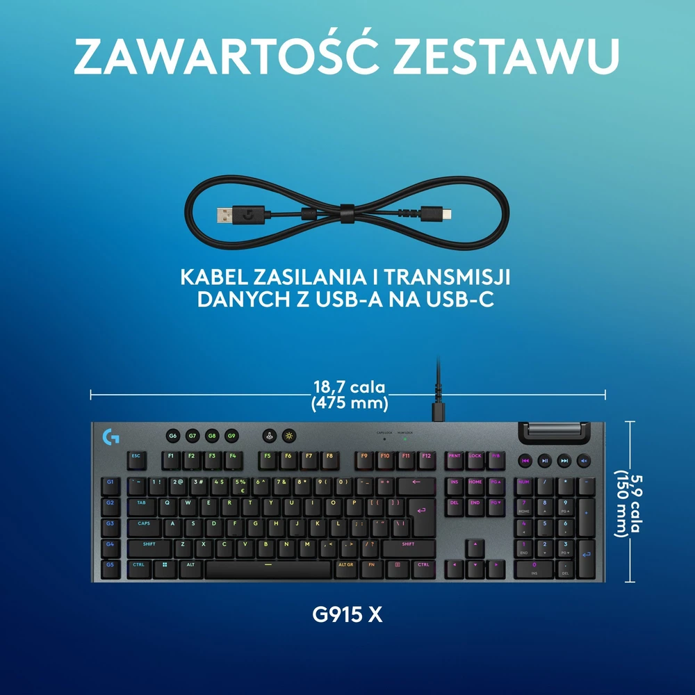 Logitech G G915 X klaviatūra Gaming USB QWERTY US International Juodas