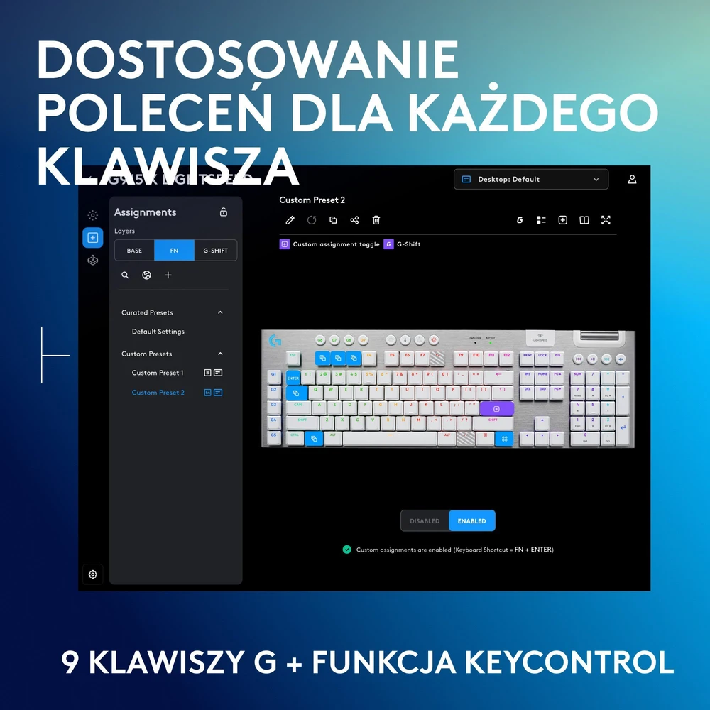 Logitech G915 X Lightspeed belaidė mechaninė klaviatūra | US, TACTILE SWITCHES | Balta