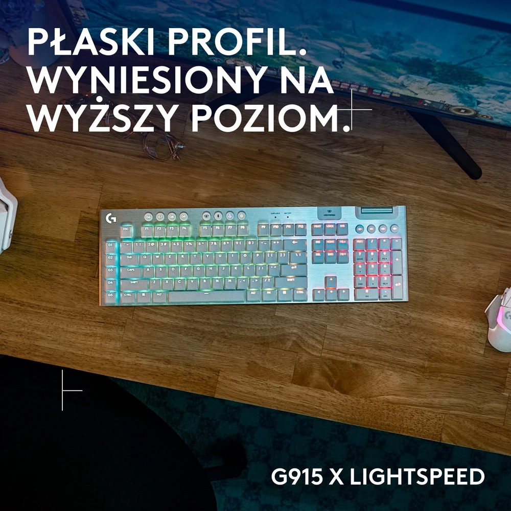 Logitech G915 X Lightspeed belaidė mechaninė klaviatūra | US, TACTILE SWITCHES | Balta