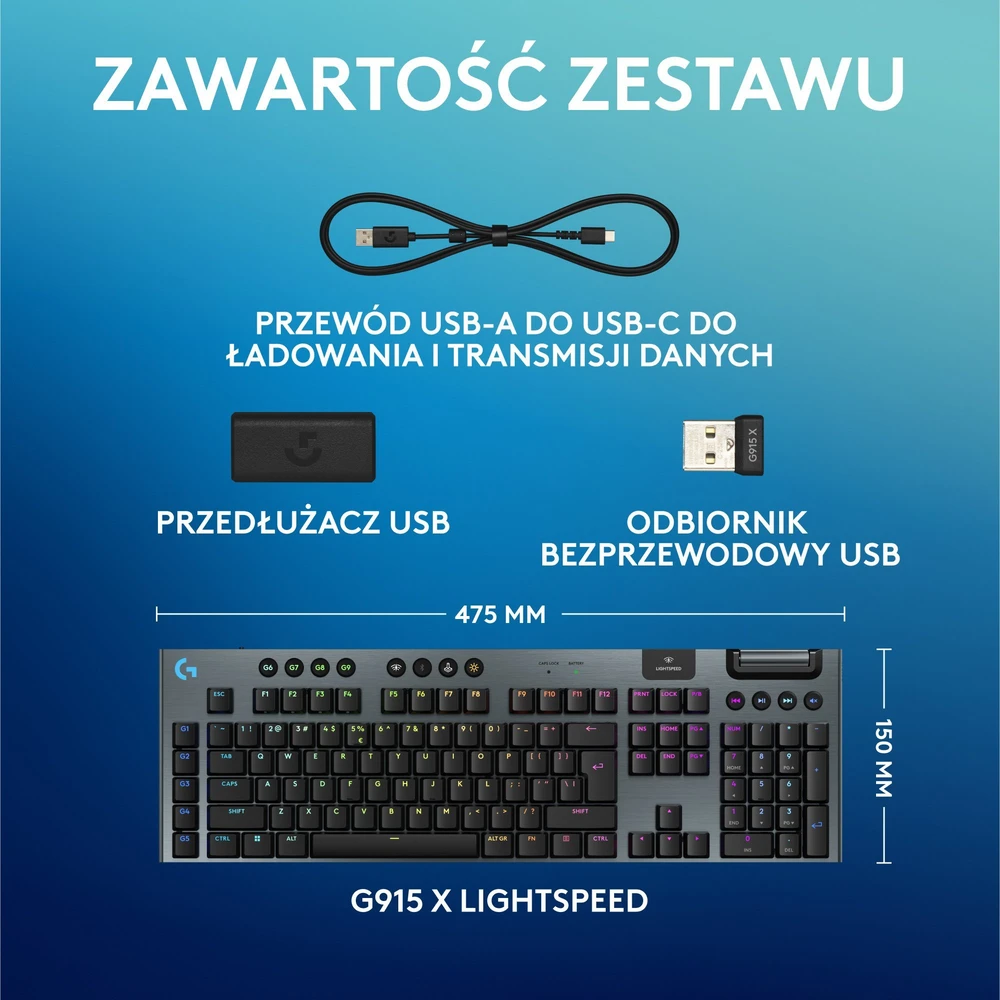 Klaviatūra žaidimams Logitech G915 X Tactile Logitech GL (sprężynujące) belaidė mechaninė su pašvietimu juoda