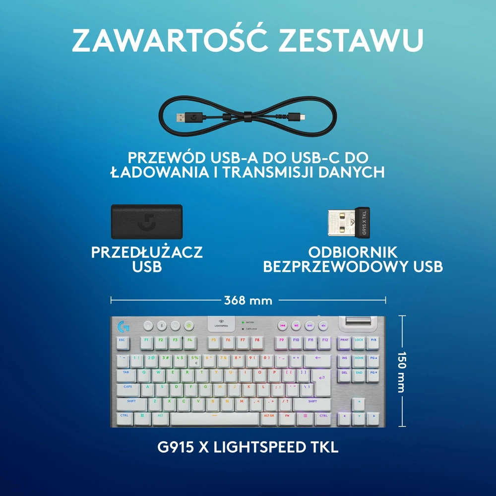 Klaviatūra žaidimams Logitech G915 X Logitech GL (sprężynujące) belaidė mechaninė su pašvietimu balta