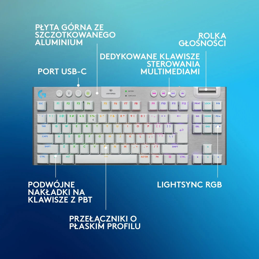 Klaviatūra žaidimams Logitech G915 X Logitech GL (sprężynujące) belaidė mechaninė su pašvietimu balta