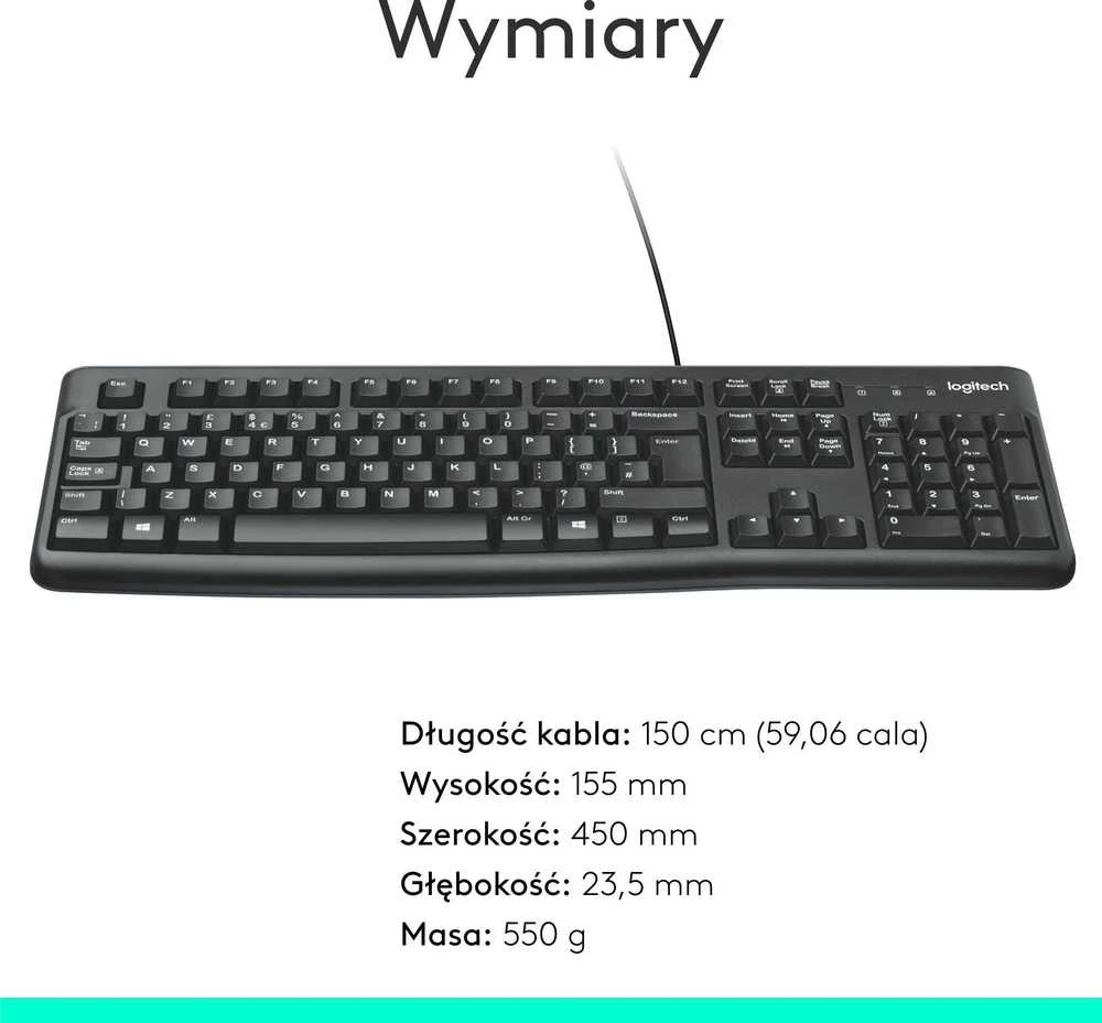 Logitech klaviatūra K120 su laidu, US išdėstymas