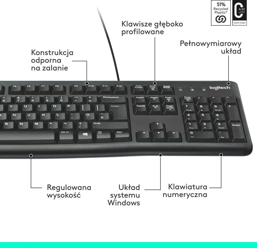 Logitech klaviatūra K120 su laidu, US išdėstymas