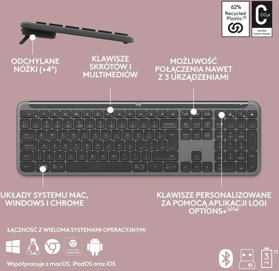 Klaviatūra Belaidė pelė „Logitech K950“ (pilno dydžio)
