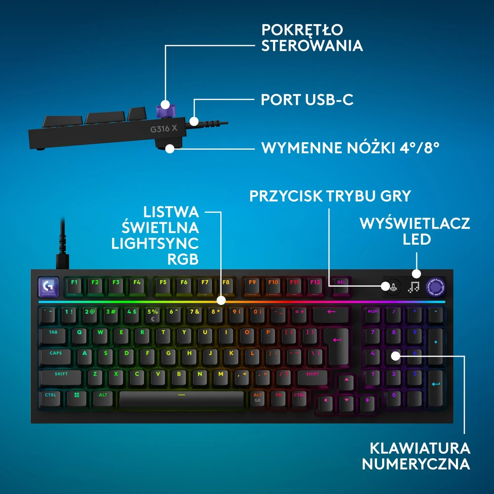 Klaviatūra žaidimai Logitech G316 X 98 laidinis mechaninis backlit juoda