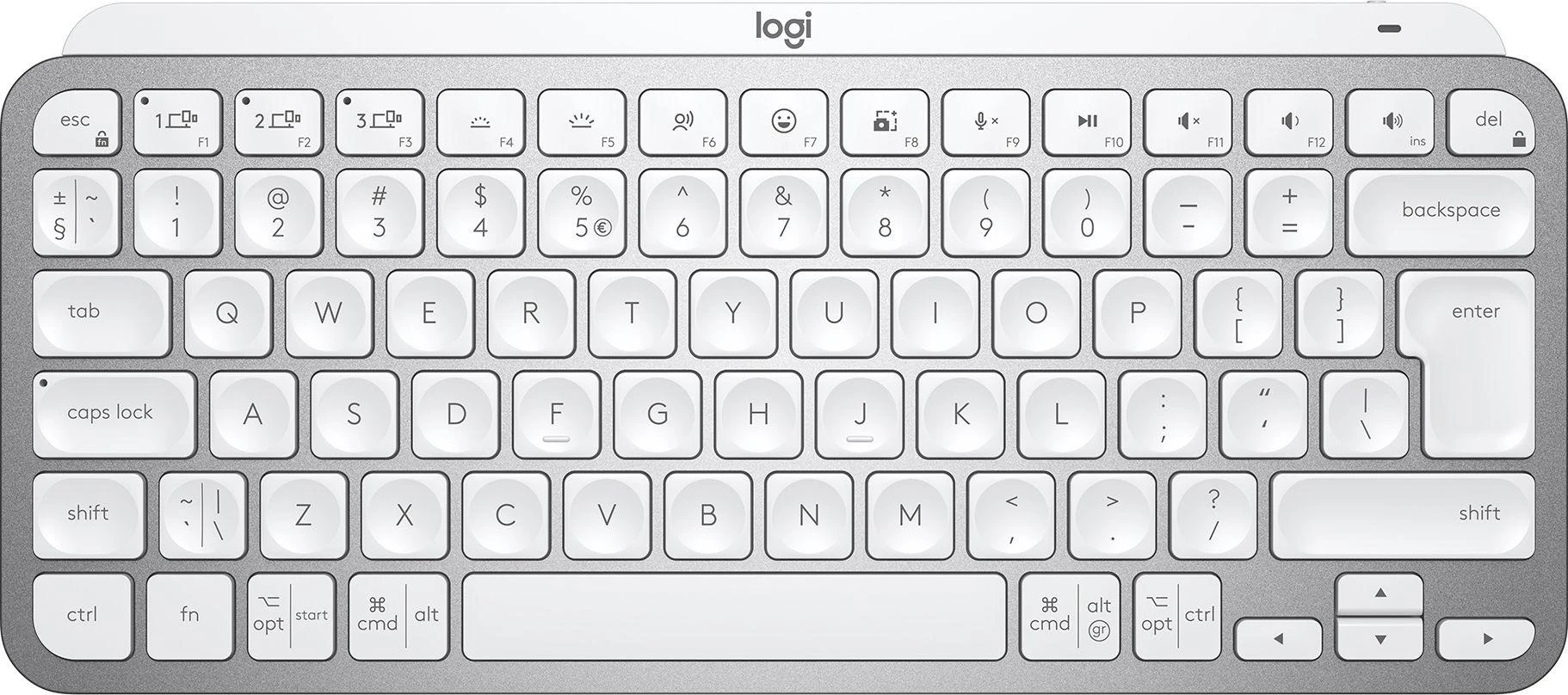 Minimalistinė Belaidė Klaviatūra su apašvietimu Logitech MX Keys Mini, Pilkos spalvos, US tarptautinis (Qwerty) išdėstymas