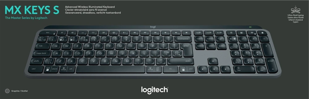 Belaidė klaviatūra Logitech MX Keys S, Išdėstymas: Belgų k. (Azerty)