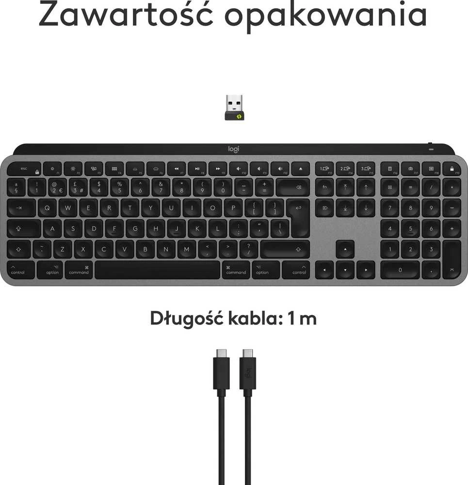 Belaidė klaviatūra „Logitech MX Keys S for Mac“, 100 % (pilno dydžio), grafito spalvos su foniniu apšvietimu