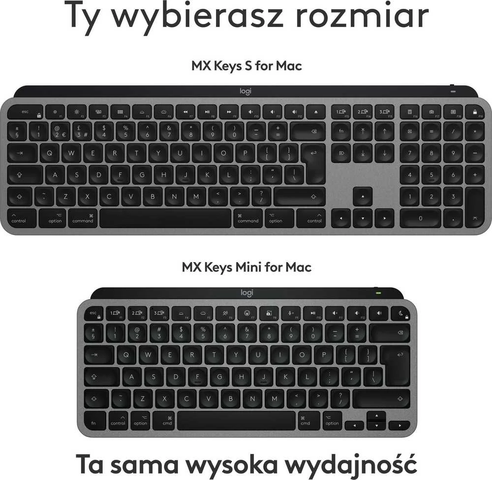 Belaidė klaviatūra „Logitech MX Keys S for Mac“, 100 % (pilno dydžio), grafito spalvos su foniniu apšvietimu